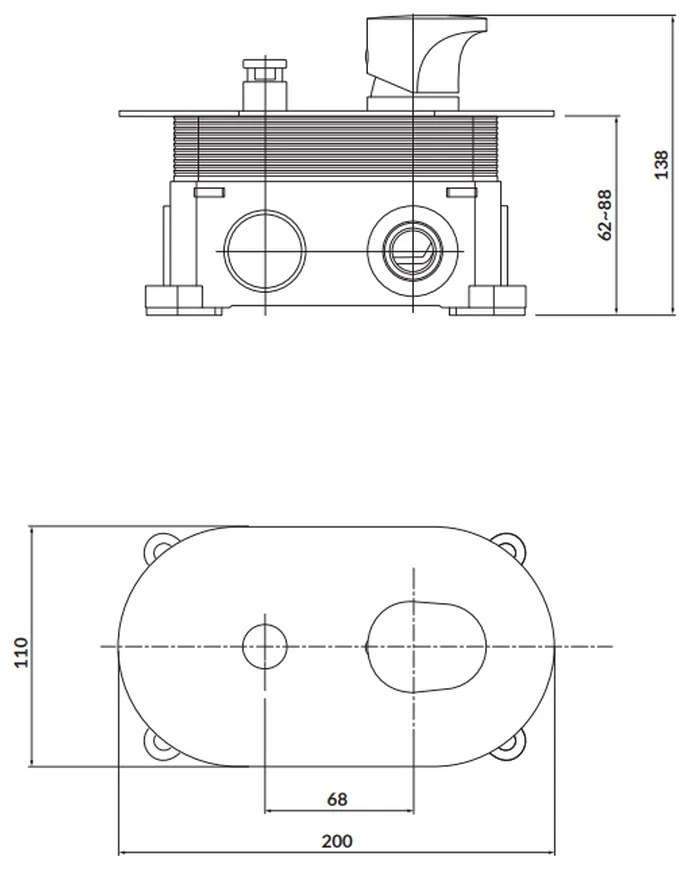 Baterie cada - dus incastrata Cersanit Inverto, corp incastrat inclus, crom lucios Crom lucios