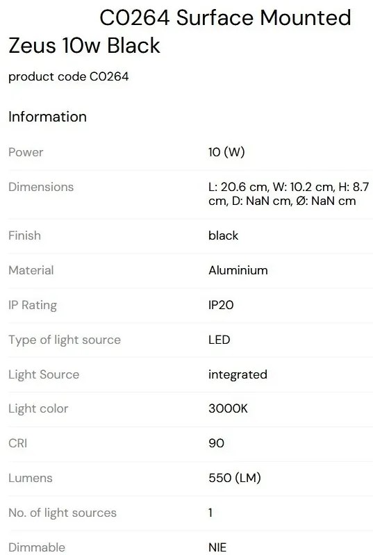 Spot LED Aplicat Directionabil Design Modern, Zeus 10w negru