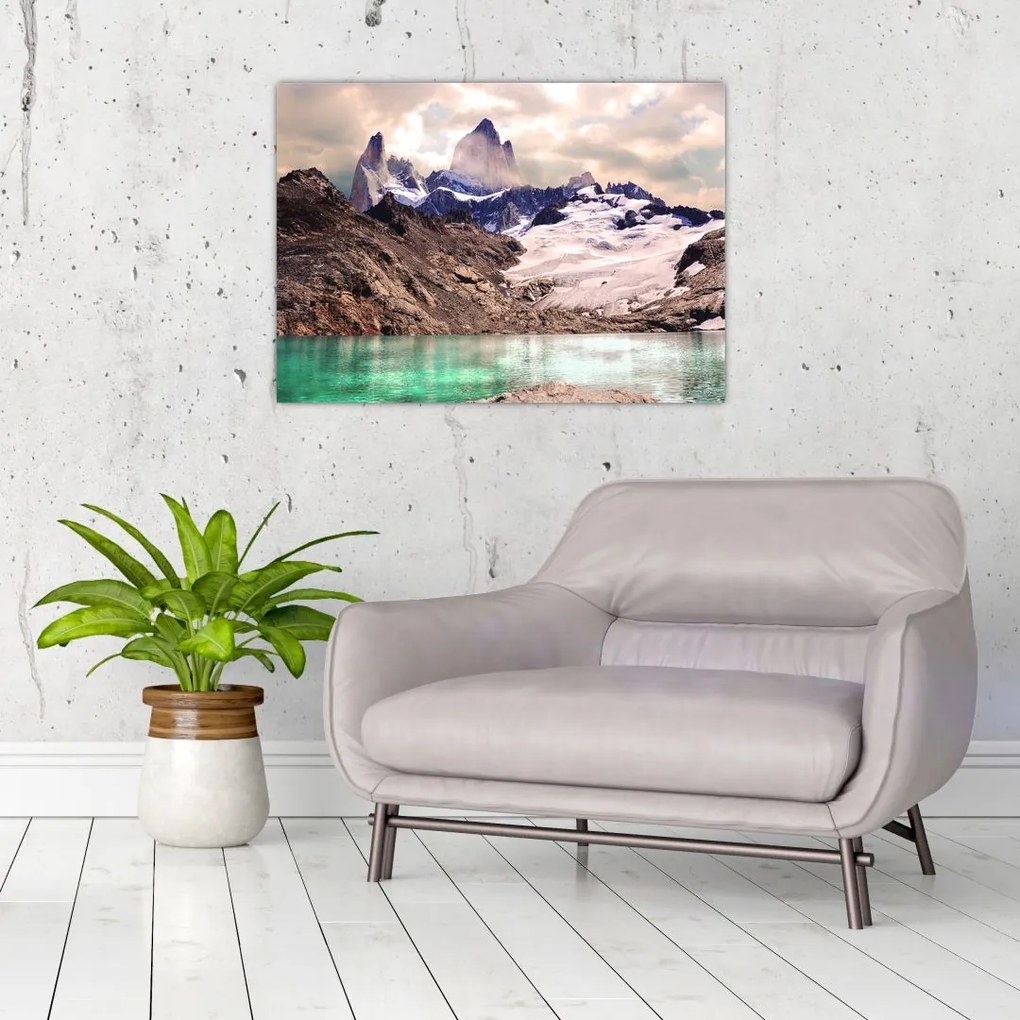Tablou pe sticlă cu lac montan (70x50 cm)