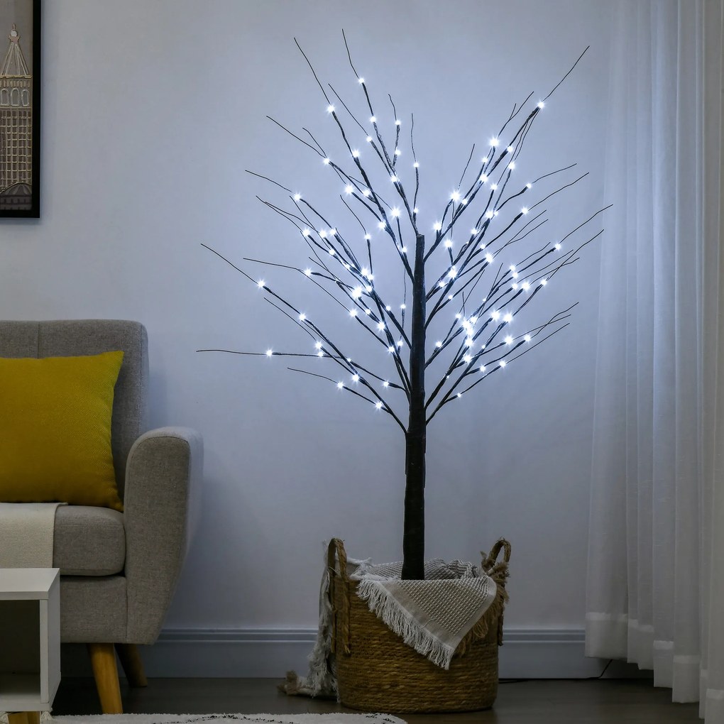 HOMCOM Brad de Crăciun Luminos Tip Mesteacăn, 150 cm, 96 Led-uri, Bază Lată, pentru Interior și Exterior, Maro | Aosom Romania