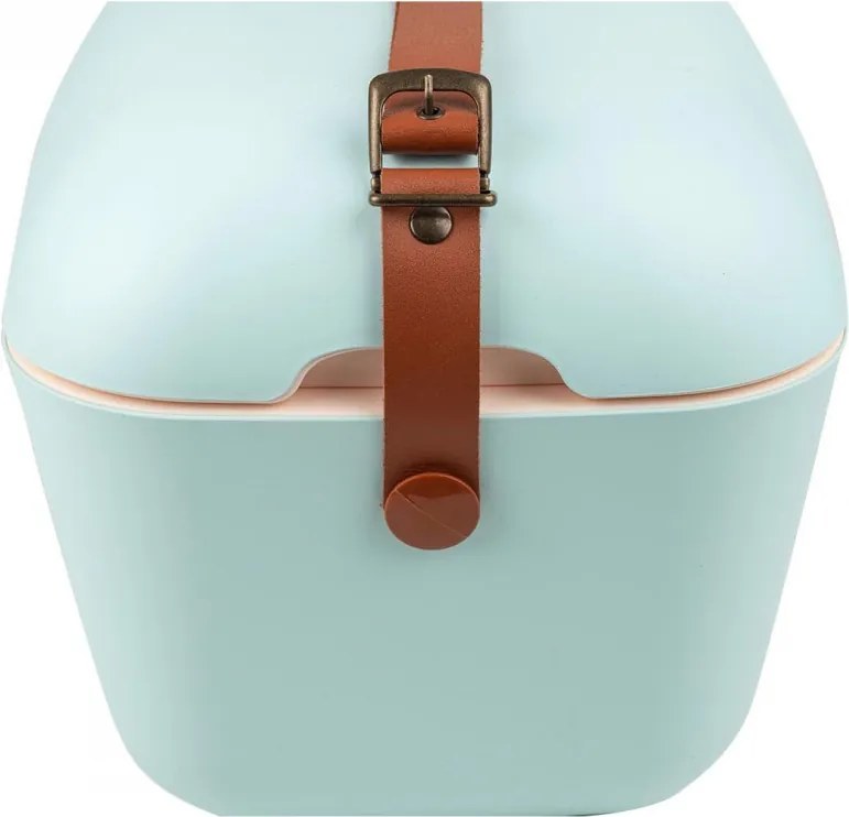 Geanta frigorifica Polarbox Classic, 20 litri, Polistiren AIRPOP, 5-15°C pana la 24 h, Curea clasică din piele, Albastru/Roz