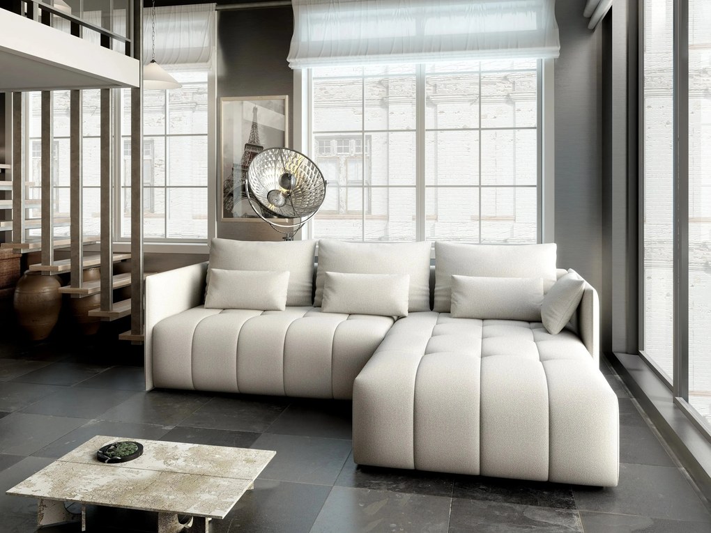 Colțar extensibil dumonde cu ladă de depozitare si sezut confortabil din spuma high-density, Malta Enjoy Beige II 235x185 cm