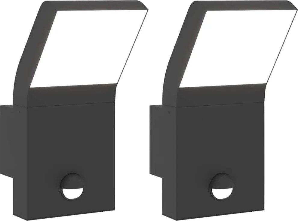 vidaXL Lămpi exterioare de perete cu LED/senzor 2 buc. negru aluminiu