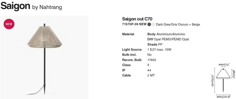 Tarus de iluminat exterior decorativ SAIGON C70 gri/bej