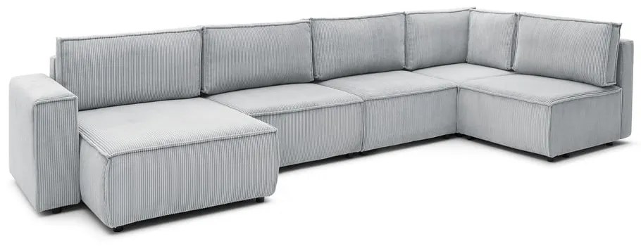 Colțar gri deschis cu tapițerie din catifea reiată (cu colț pe partea dreaptă/în formă de "U") Nihad modular – Bobochic Paris