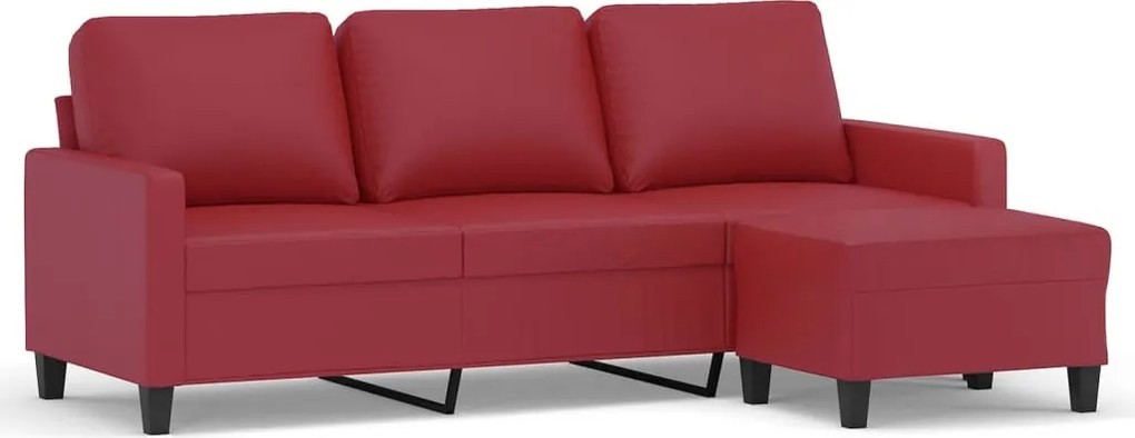 vidaXL Canapea cu 3 locuri și taburet, roșu vin 180 cm piele ecologică