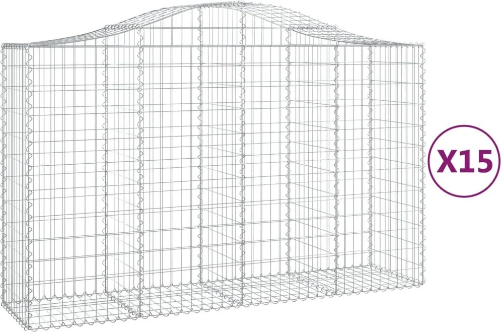 vidaXL Coșuri gabion arcuite 15 buc, 200x50x120/140 cm,fier galvanizat