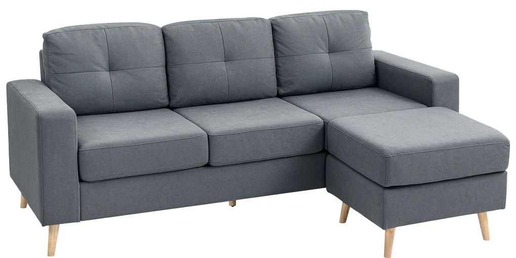 HOMCOM Canapea dreapta 3 locuri și taburet modular cu brațe design scandinav 193 x 136 x 85 cm gri antracit | Aosom Romania