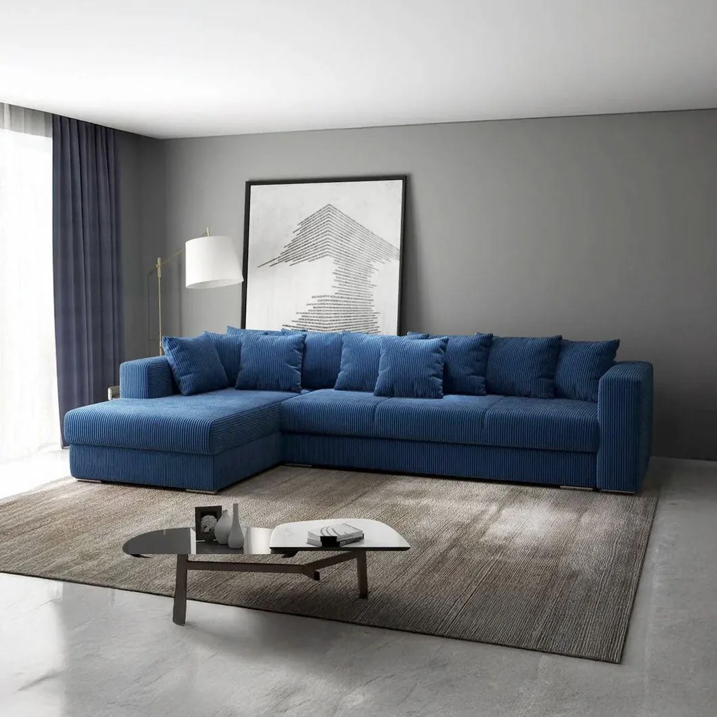Colțar extensibil dumonde cu ladă de depozitare si sezut confortabil din spuma high-density, Gloria Zoom Blue II 320x183 cm