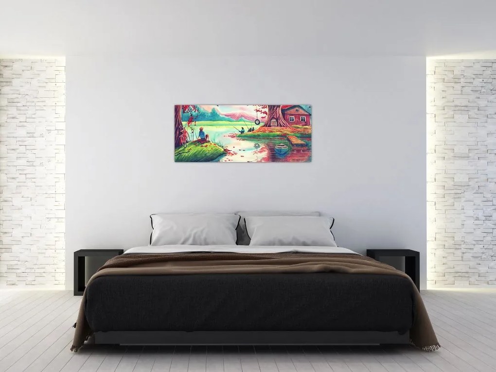 Tablou - Acuarelă, Golf într-un sat de munte (120x50 cm)