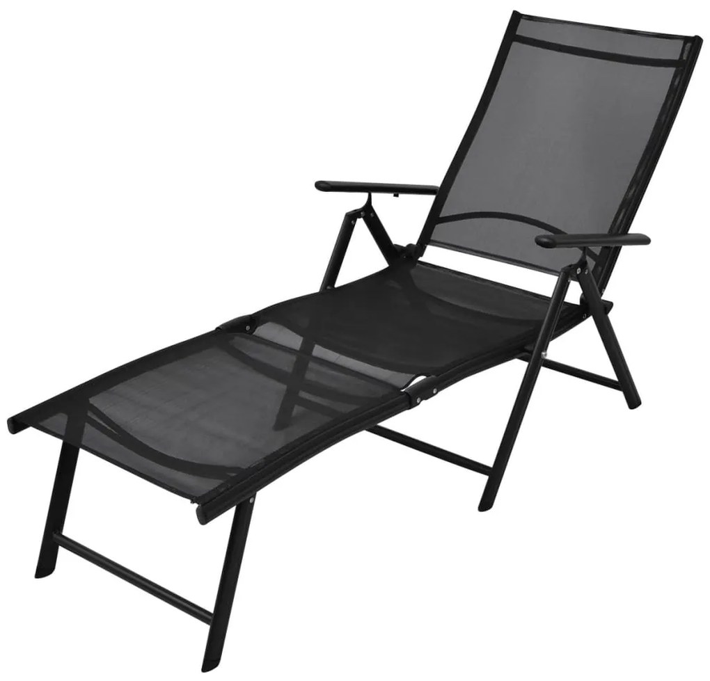 vidaXL Șezlong de plajă pliabil, negru, aluminiu