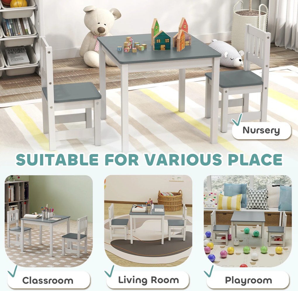 AIYAPLAY Set Măsuță și Scaune pentru Copii 3-8 Ani din Lemn Gri și Alb | Aosom Romania
