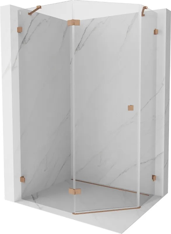 Mexen Lunar cabina de duș pentagonală rabatabilă stânga 100 x 90 cm, transparentă, cupru periat - 831-100L-090P-65-00-L