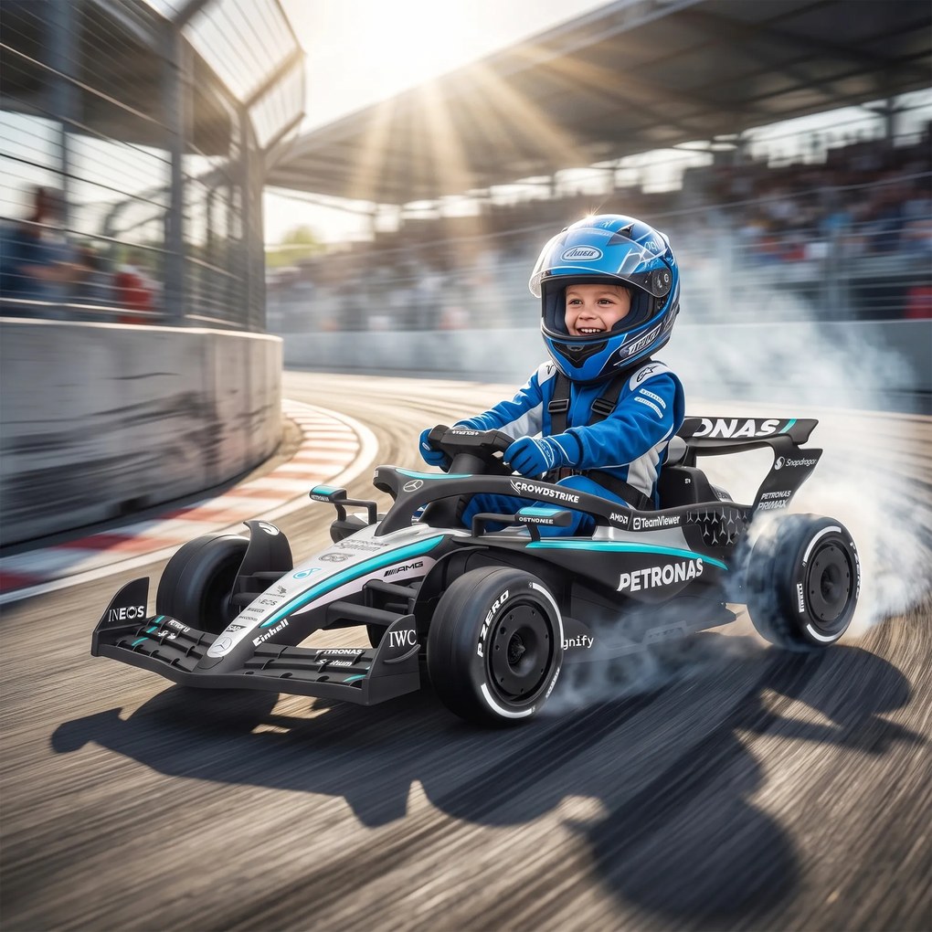 AIYAPLAY Mașină Electrică Pentru Copii Mercedes-AMG PETRONAS F1, 12V, Telecomandă, PP, Plastic, 123x66x39 cm, Negru | Aosom Romania
