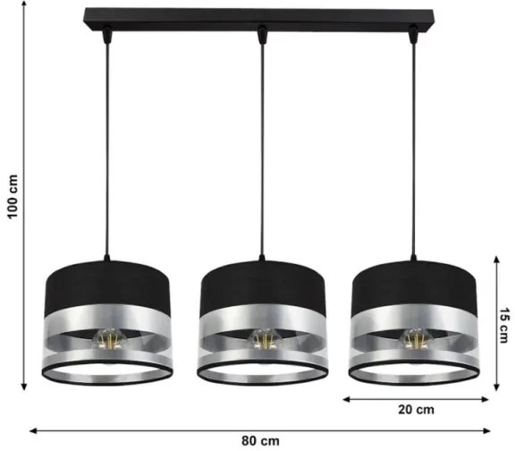 Lustră pe cablu MILO 3xE27/60W/230V argintie/neagră