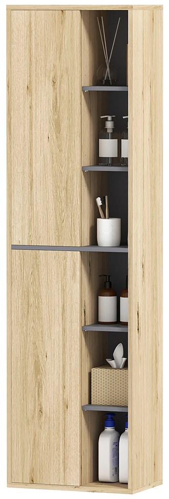 HOMCOM Coloană de Baie de Perete Dulap de Baie cu Compartimente Deschise și 2 Uși 40x24x141,5 cm Natural | Aosom Romania