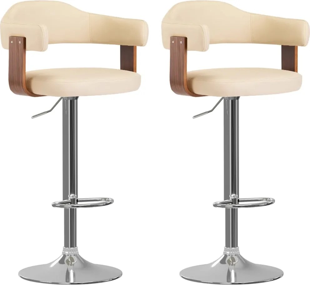 vidaXL Scaune de bar, 2 buc., crem, lemn curbat și piele ecologică