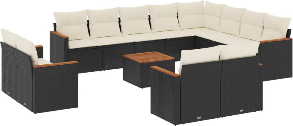 vidaXL Set mobilier de grădină cu perne, 13 piese, negru, poliratan