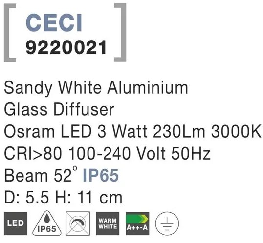 Spot LED aplicat de exterior IP65 CECI alb 5,5cm NVL-9220021