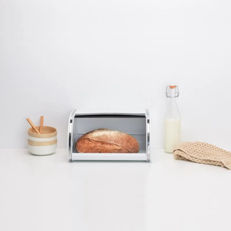 Cutie pentru paine Brabantia Roll Top 1003254, 11 l, 31.6x26.5 cm, Structura speciala, Alb/Inox