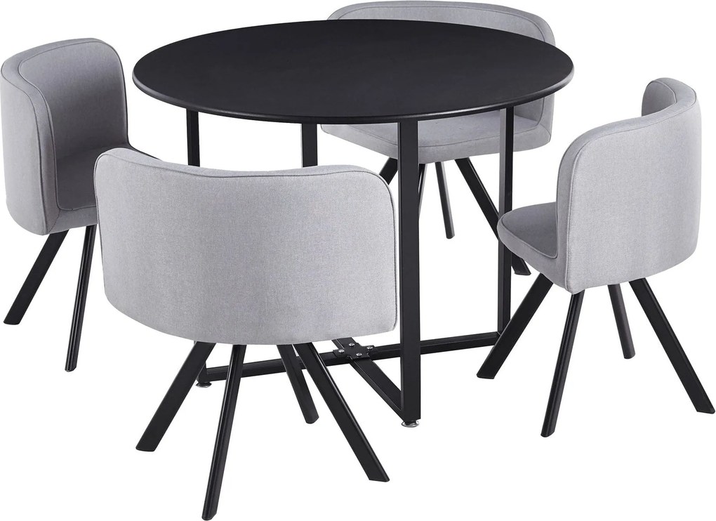 Set masa cu 4 scaune BEVAN NEW, gri deschis/negru