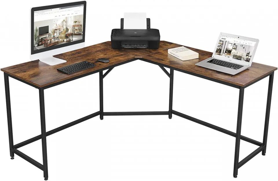 Birou de Studiu in Forma L, PAL Melaminat, Maro / Negru, Vasagle, LWD73X