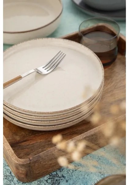 Set de masă 16 piese, porțelan, gri/bej