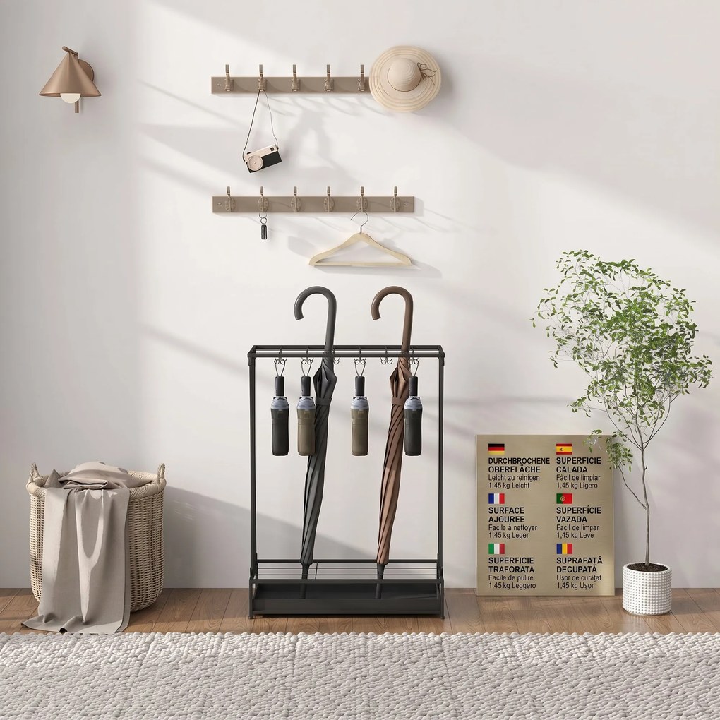 HOMCOM Suport pentru Umbrele din Oțel cu Tavă de Scurgere Detașabilă, 50x24x68 cm, Negru | Aosom Romania