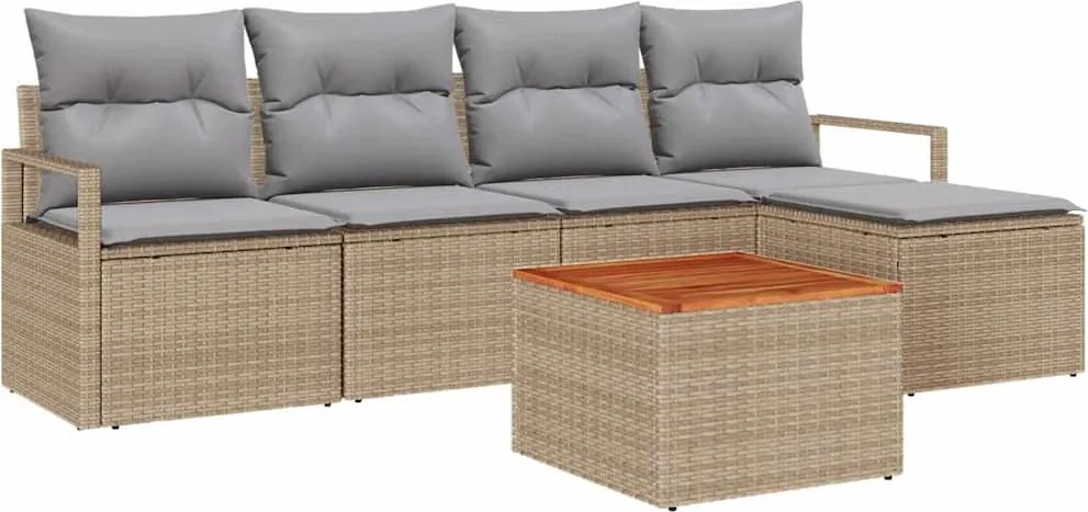 vidaXL Set de canapele pentru grădină cu pernă 6 pcs Bej poliratan