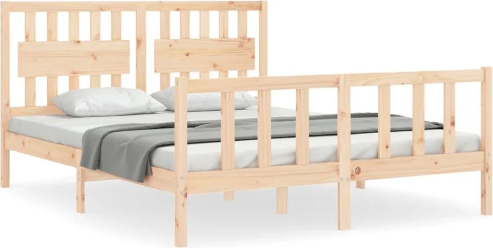 vidaXL Cadru de pat cu tăblie, lemn masiv, king size