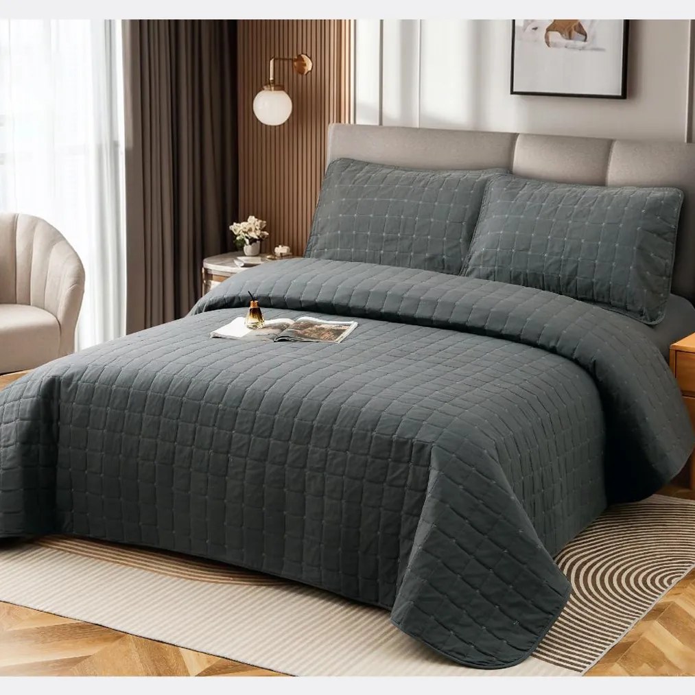 Cuvertură bumbac 100%, antracit, 4 piese, 230x240 cm, EY08