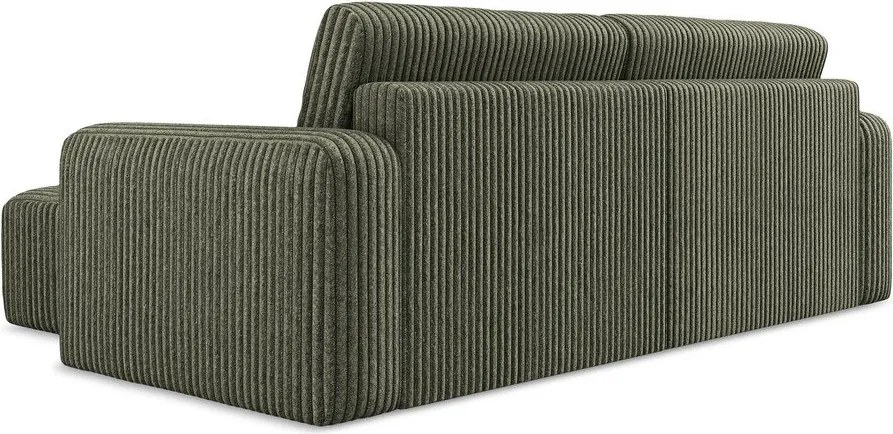 Colțar verde extensibil/cu spațiu de depozitare cu tapițerie din catifea reiată (cu colț pe partea dreaptă/cu șezlong) Kona – Makamii