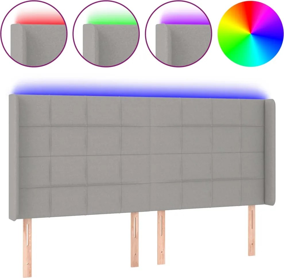 vidaXL Tăblie de pat cu LED, gri deschis, 203x16x118/128 cm, textil