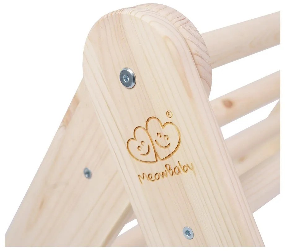 Triunghi Pikler de cățărat în culoare naturală din lemn de pin 60x60x60 cm Montessori – Meowbaby