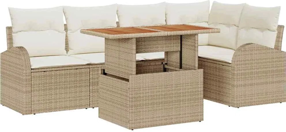 vidaXL Set de canapele pentru grădină 6 pcs Bej Rattan poli