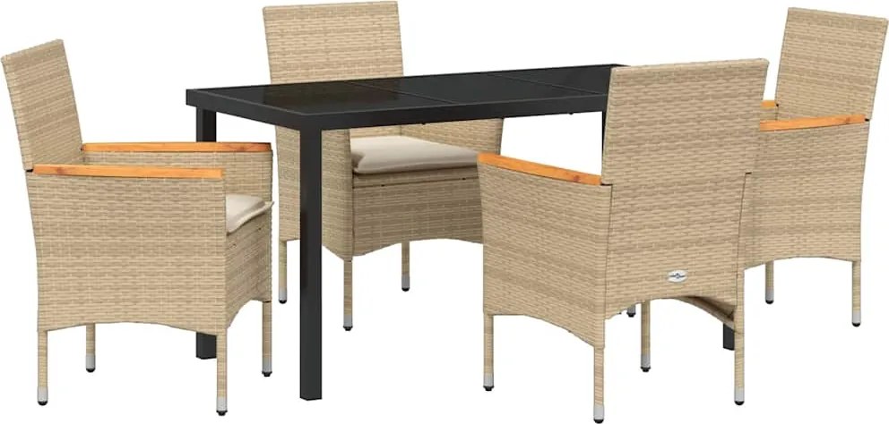 vidaXL Set de masă pentru grădină cu pernă 5 pcs Bej poliratan