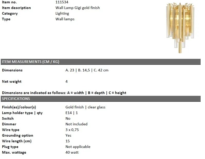 Aplica de perete eleganta design LUX Gigi auriu 111534 HZ