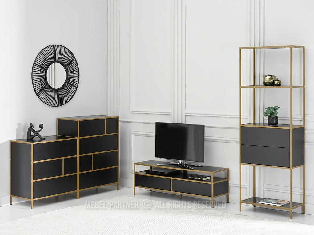 Comodă Soren Kom (lemn negru + auriu). Promo -38%. 1110764