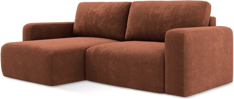 Colțar teracotă extensibil/cu spațiu de depozitare cu tapițerie din chenille (cu colț pe partea stângă/cu șezlong) Kona – Makamii