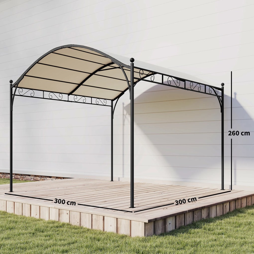 Outsunny Pergolă 3x3m cu Acoperiș Arcuit, Gazebo din Metal și Poliester 180g/m² cu Șuruburi, pentru Exterior, Terasă și Grădină, Protecție UV30+, Alb Crem | Aosom Romania