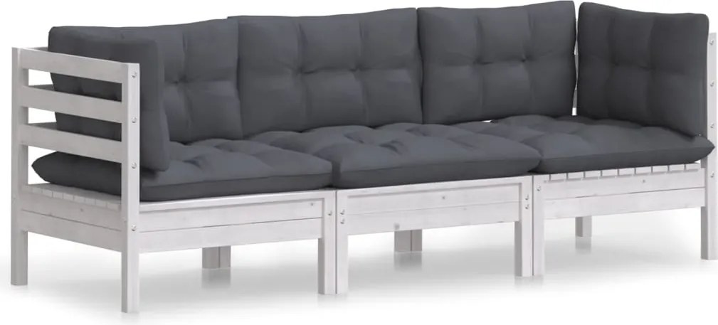 vidaXL Canapea grădină cu 3 locuri, cu perne antracit, lemn masiv pin