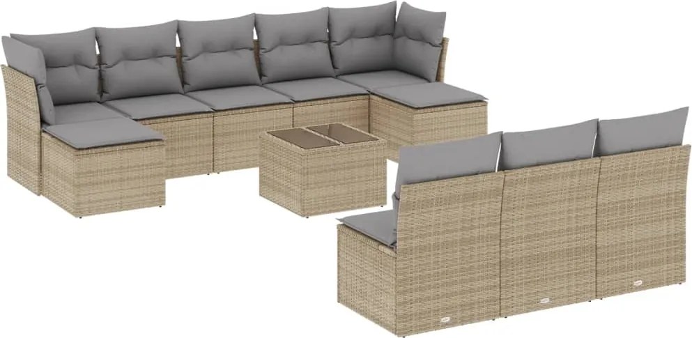 vidaXL Set canapele de grădină cu perne, 11 piese, bej, poliratan