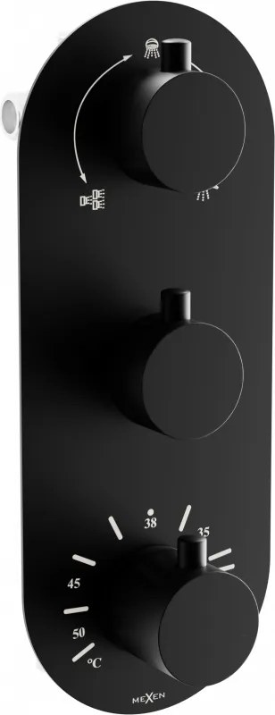 Mexen Kai baterie termostatică pentru baie-cu-duș cu 3 ieșiri, neagră - 77603-70