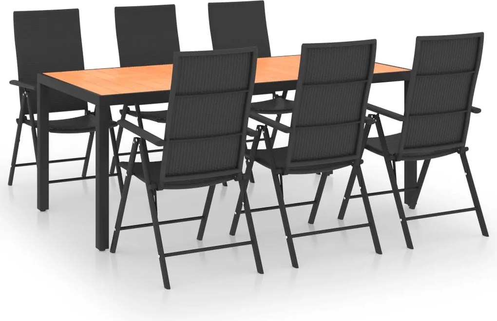 vidaXL Set de masă pentru grădină, 7 piese, negru și maro
