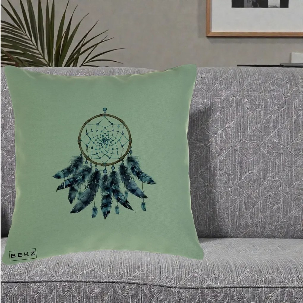 Perna Personalizata Prinzator de Vise cu Pene Albastre, 40x40 cm, Verde, Husa Detasabila, Perna Inclusa, BEKZ®
