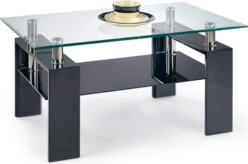 Masuta cafea DIANA H, transparent/negru, 110x60x55 cm