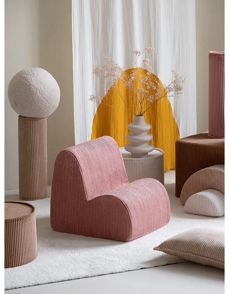 Fotoliu de copii roz cu tapițerie din catifea reiată Cloud – Wigiwama