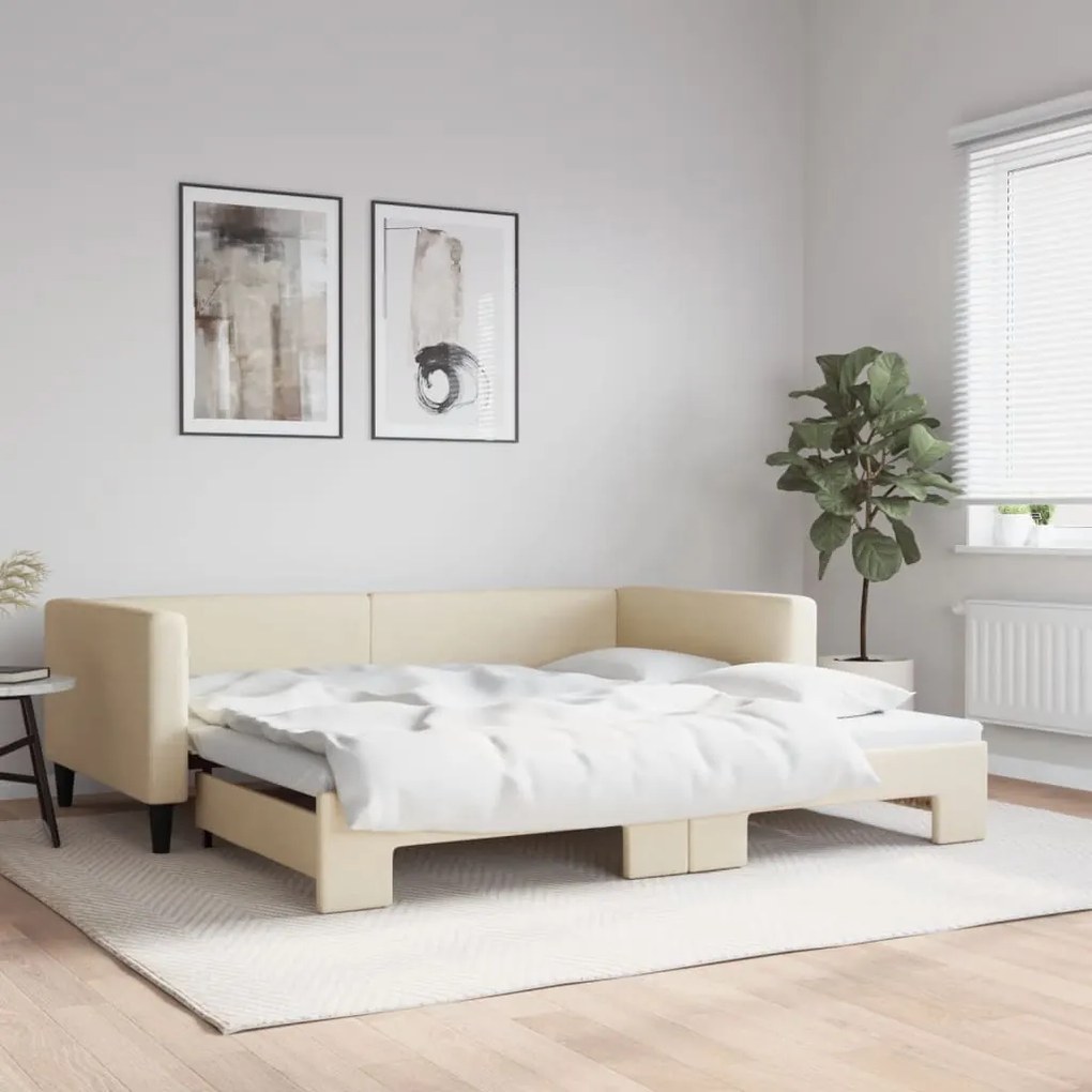 3196587 vidaXL Pat de zi cu extensie, crem, 100x200 cm, textil