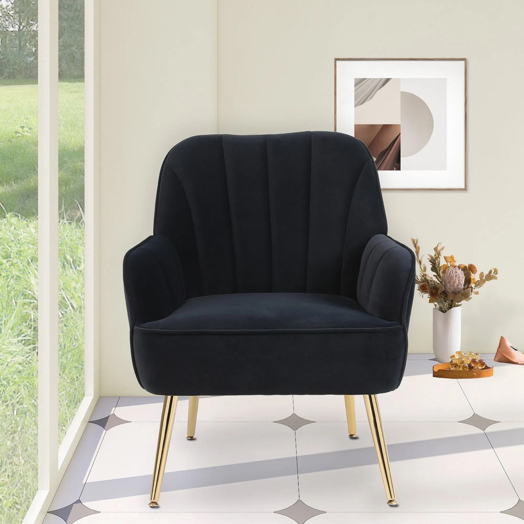 Fotoliu de salon din catifea, Design ergonomic, Negru