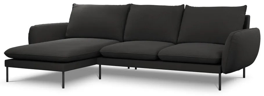 Coltar tapitat Vienna 5 locuri plusat/picioare negre – L255 x l170 x h95